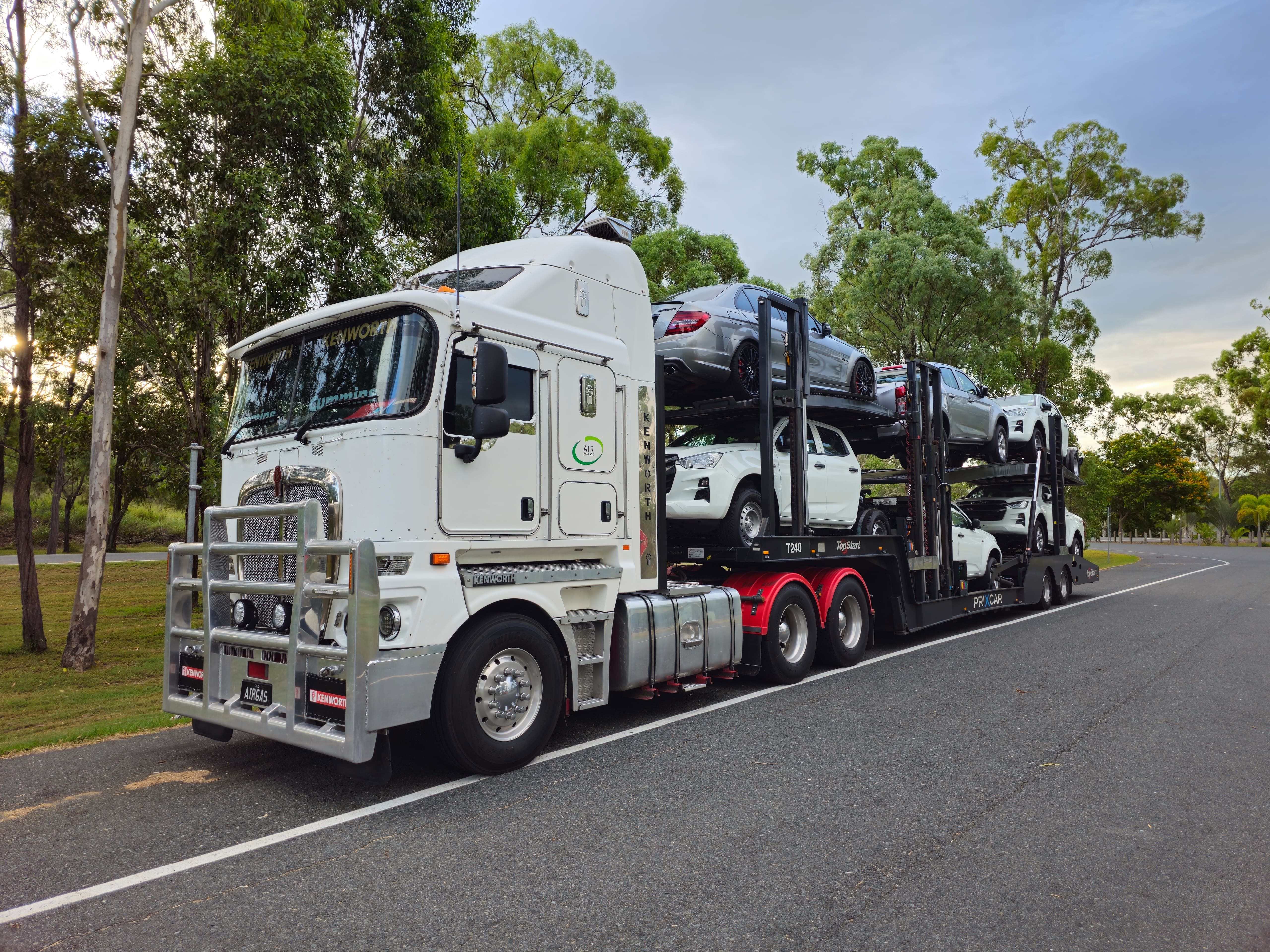 Professional car transport truck on highway